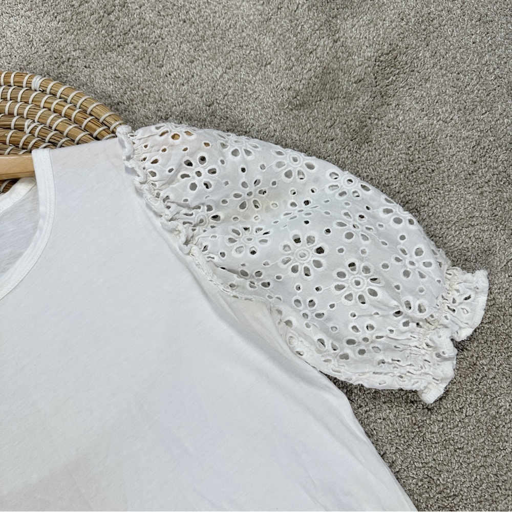 Veronica Beard Jeans Women’s Eyelet Puff Sleeve Top Boho in White Size XS - Picture 5 of 13
